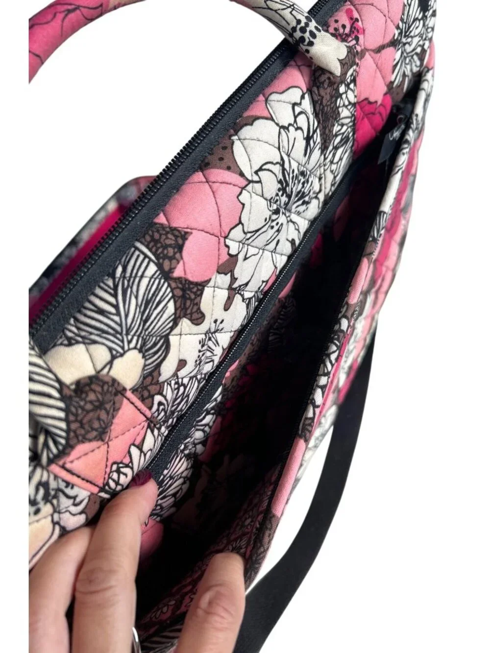 Vera Bradley Laptop Bag Pink Black Floral Quilted Shoulder Strap Tote Travel